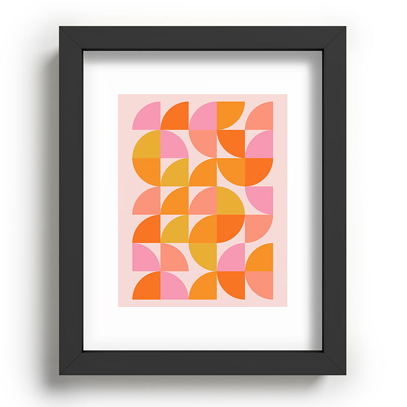 Mid Century Mod Geometry in Pink and Orange Framed Art Print