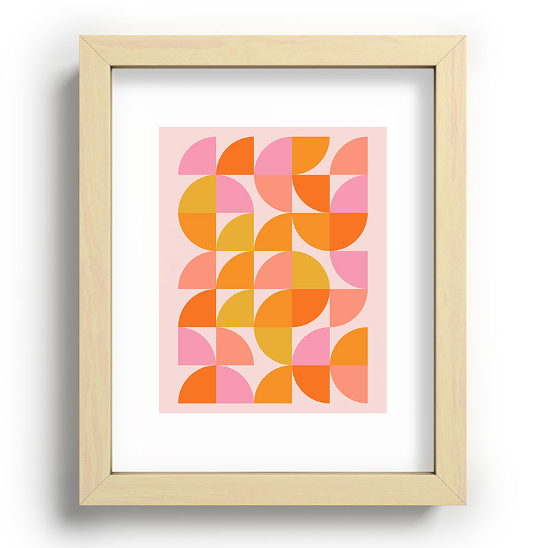 Mid Century Mod Geometry in Pink and Orange Framed Art Print
