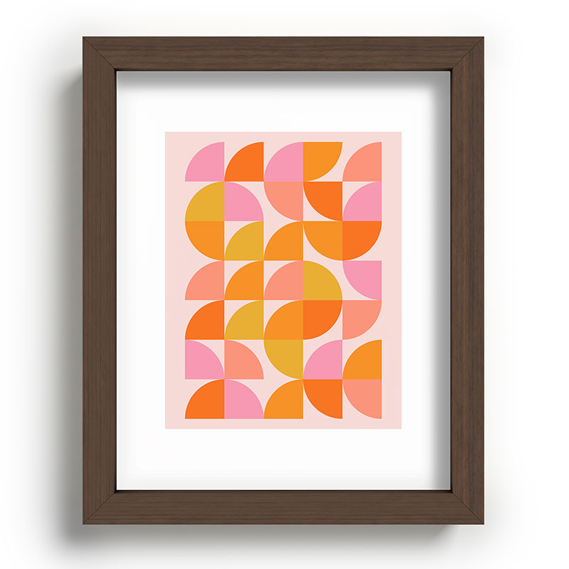 Mid Century Mod Geometry in Pink and Orange Framed Art Print