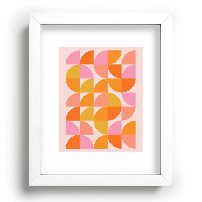 Mid Century Mod Geometry in Pink and Orange Framed Art Print