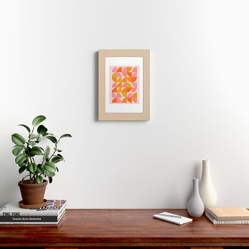 Mid Century Mod Geometry in Pink and Orange Framed Art Print