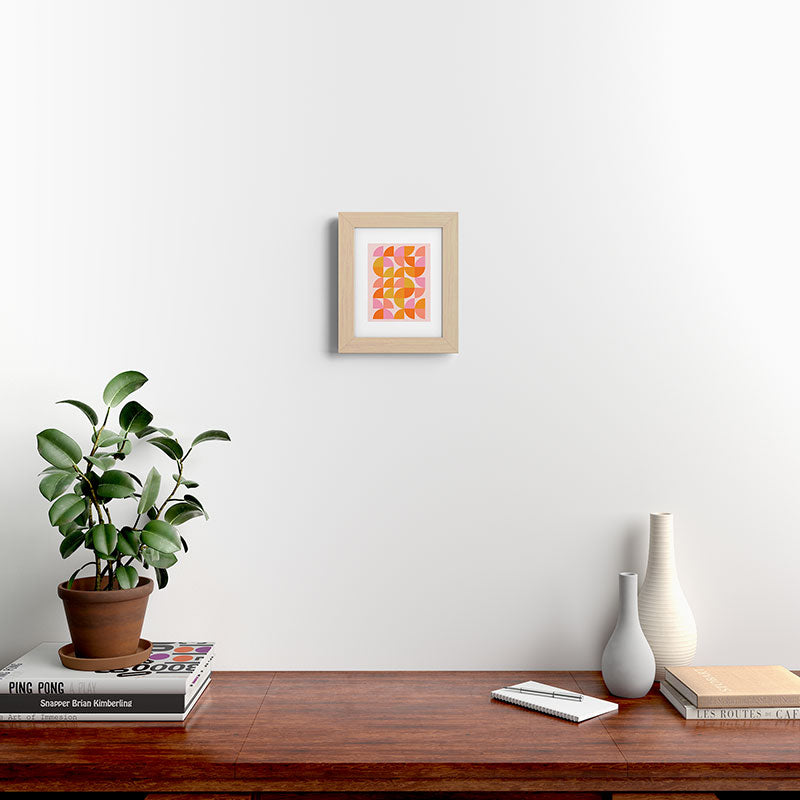 Mid Century Mod Geometry in Pink and Orange Framed Art Print