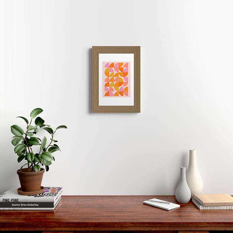 Mid Century Mod Geometry in Pink and Orange Framed Art Print