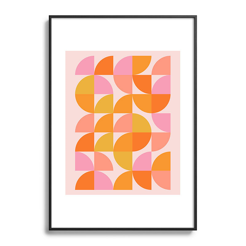 Mid Century Mod Geometry in Pink and Orange Framed Art Print
