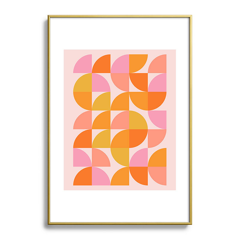 Mid Century Mod Geometry in Pink and Orange Framed Art Print