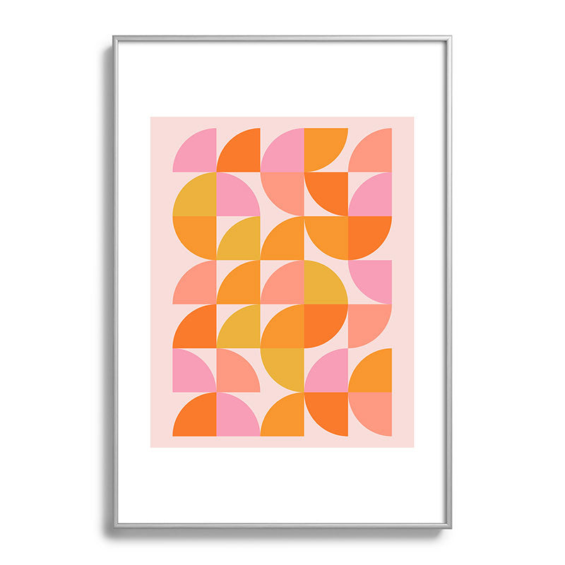 Mid Century Mod Geometry in Pink and Orange Framed Art Print