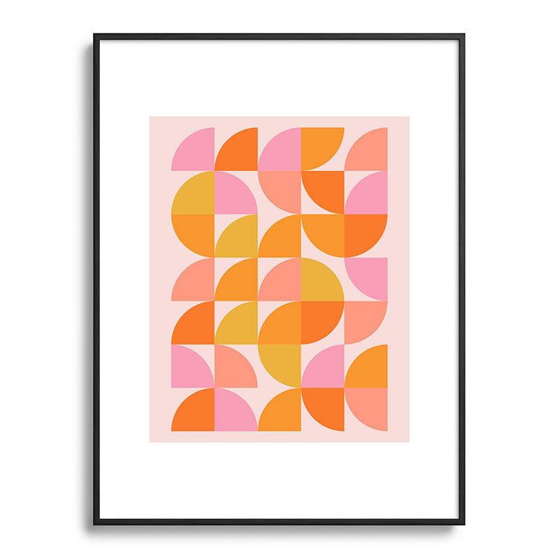 Mid Century Mod Geometry in Pink and Orange Framed Art Print