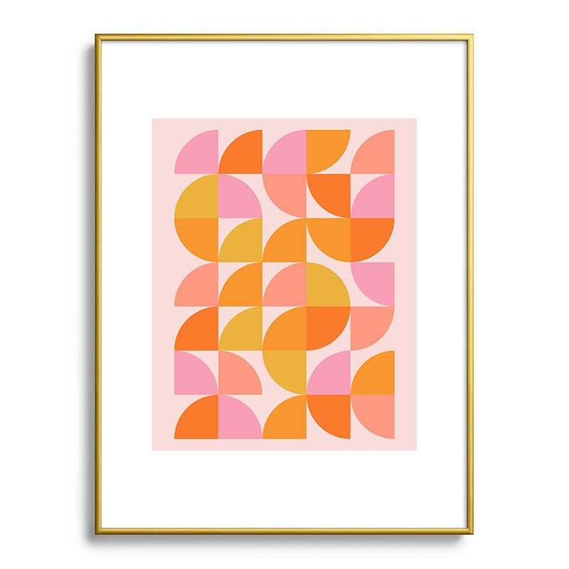 Mid Century Mod Geometry in Pink and Orange Framed Art Print