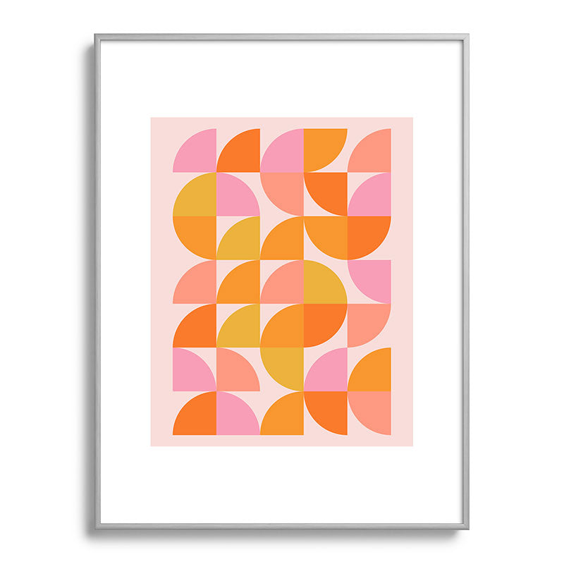 Mid Century Mod Geometry in Pink and Orange Framed Art Print