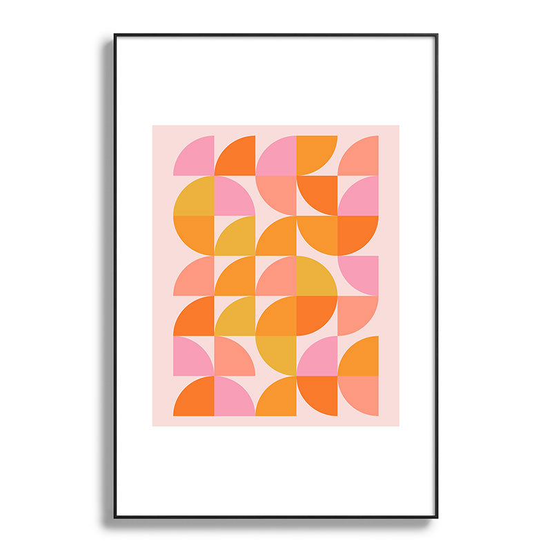 Mid Century Mod Geometry in Pink and Orange Framed Art Print
