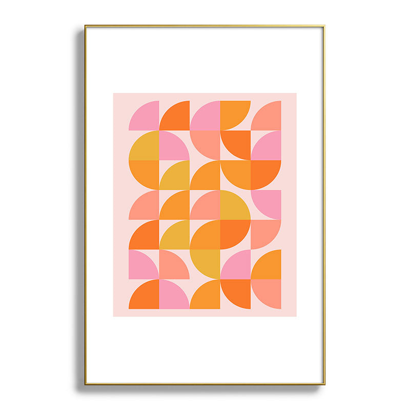 Mid Century Mod Geometry in Pink and Orange Framed Art Print