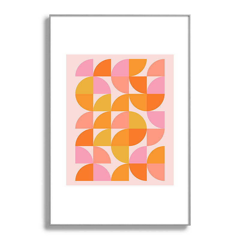 Mid Century Mod Geometry in Pink and Orange Framed Art Print