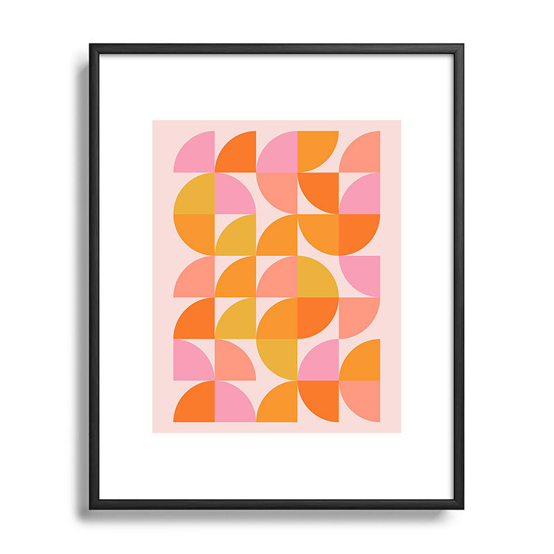 Mid Century Mod Geometry in Pink and Orange Framed Art Print