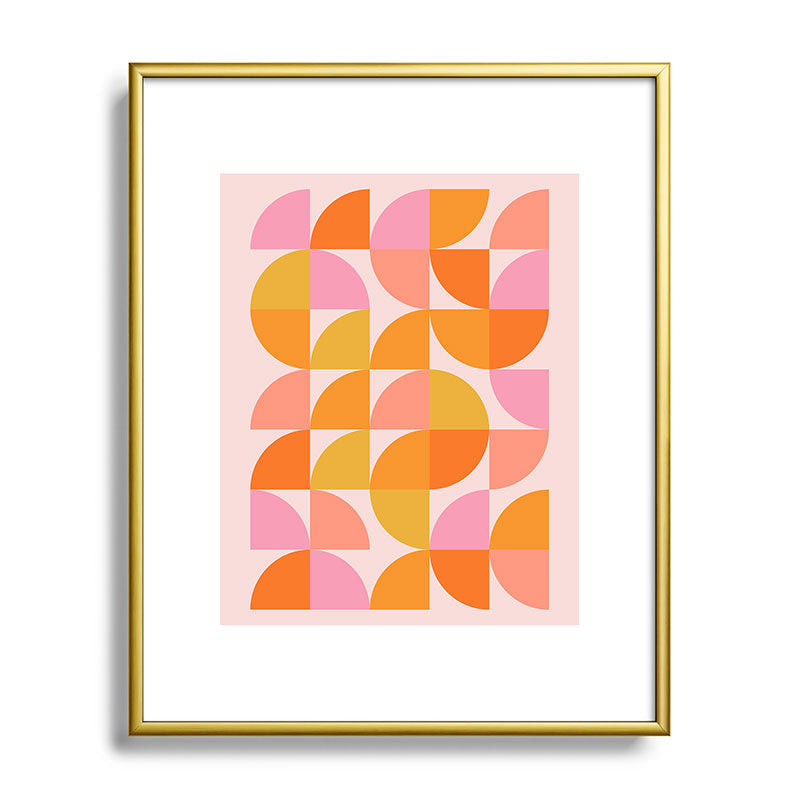 Mid Century Mod Geometry in Pink and Orange Framed Art Print