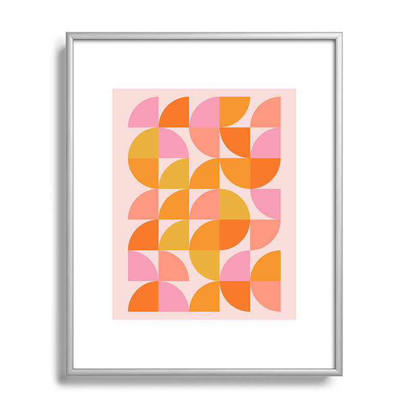 Mid Century Mod Geometry in Pink and Orange Framed Art Print