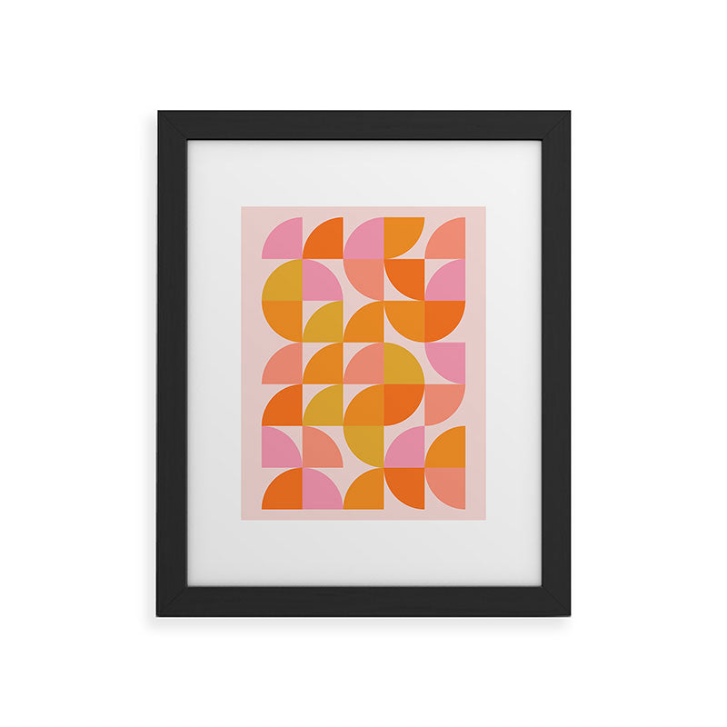 Mid Century Mod Geometry in Pink and Orange Framed Art Print