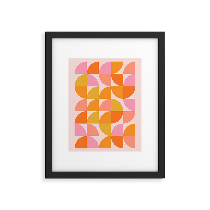 Mid Century Mod Geometry in Pink and Orange Framed Art Print