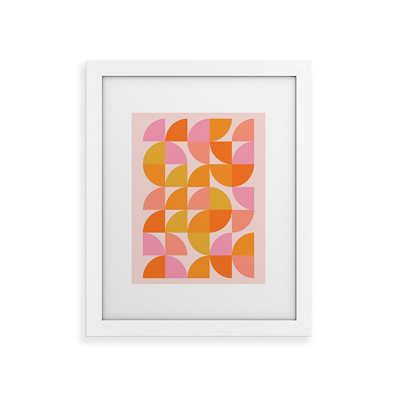 Mid Century Mod Geometry in Pink and Orange Framed Art Print