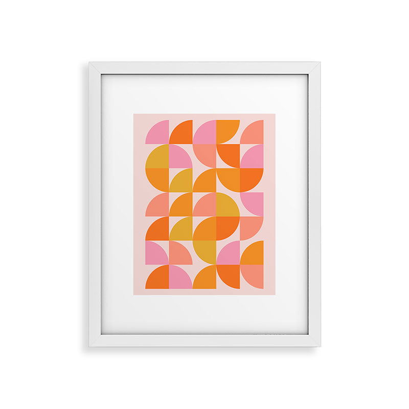 Mid Century Mod Geometry in Pink and Orange Framed Art Print