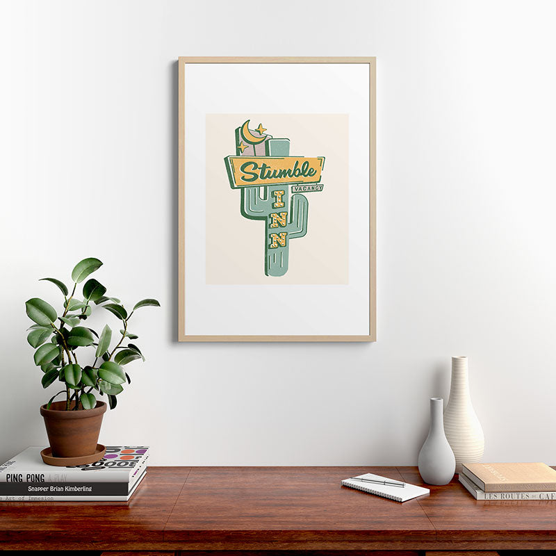 The Stumble Inn Vintage Highway Sign Framed Art Print