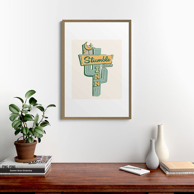 The Stumble Inn Vintage Highway Sign Framed Art Print